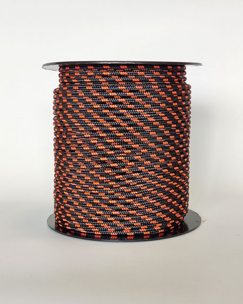 Corda tamburo djembè rinforzata PES 5 mm Nero / Arancione fluo 100 m