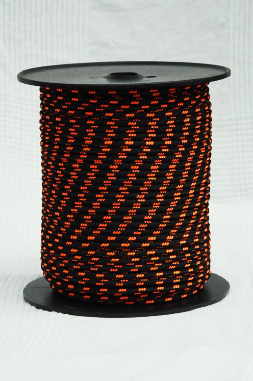 Corda djembè rinforzata PES 6 mm Nero / arancione fluo 100 m