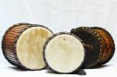 Set di tre mini-tamburi bassi Ghana: comprare set dunun (dundun, doun doun, doum doum)