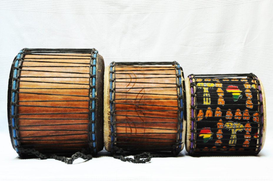 Set di tre mini-tamburi bassi Ghana: comprare set dunun (dundun, doun doun, doum doum)