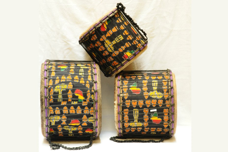 Set di tre mini-tamburi bassi Ghana: comprare set dunun (dundun, doun doun, doum doum)